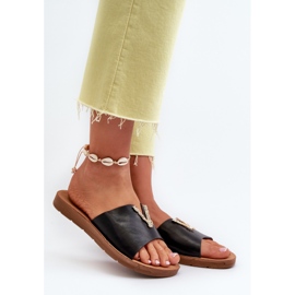 Women's Flip-Flops On a Flat Sole With Decoration, Eco Leather, Black Makia 2