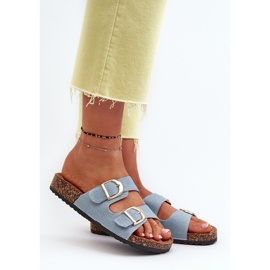 Women's denim flip-flops on a cork platform with straps, blue Doretta 2