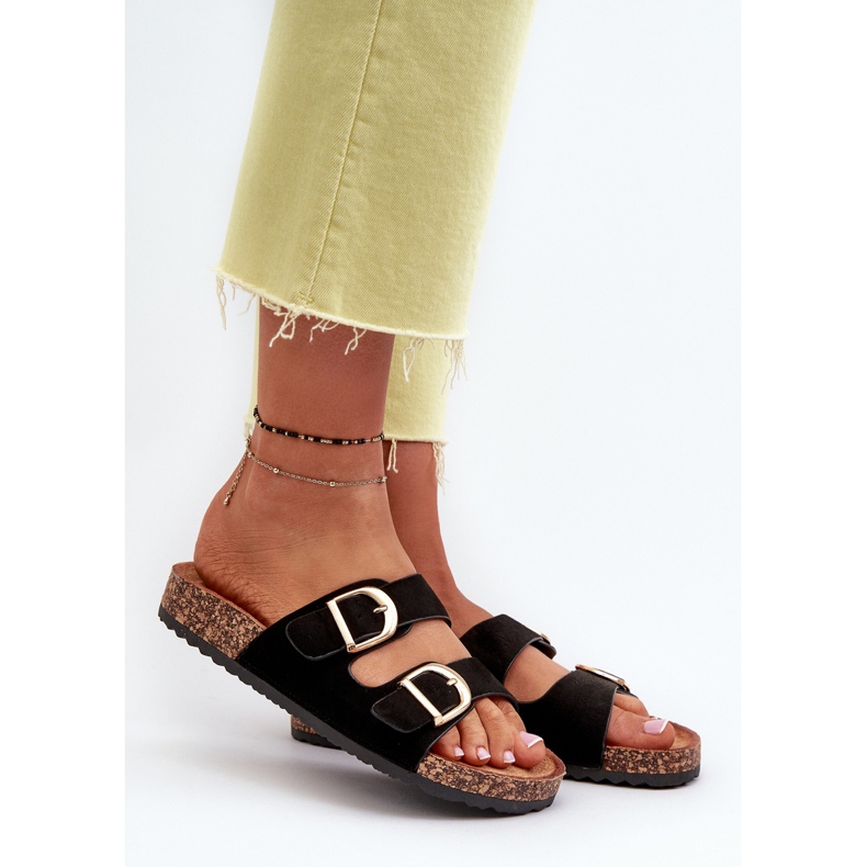 Women's flip-flops on a cork platform with straps, Black Doretta 2