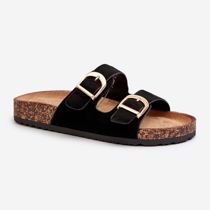 Women's flip-flops on a cork platform with straps, Black Doretta 1