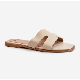 Women's Flat Flip-Flops With Cutouts Beige Fiviama 1