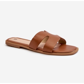Women's Flat Flip-Flops with Cutouts, Brown, Fiviama 1