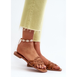 Women's Eco Leather Flip-Flops with a Flat Heel, Brown, Moldela 2