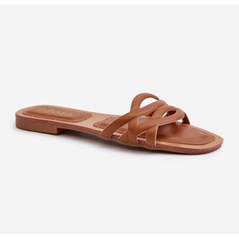 Women's Eco Leather Flip-Flops with a Flat Heel, Brown, Moldela 1