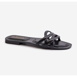 Women's Eco Leather Flip-Flops with a Flat Heel, Black, Moldela 1