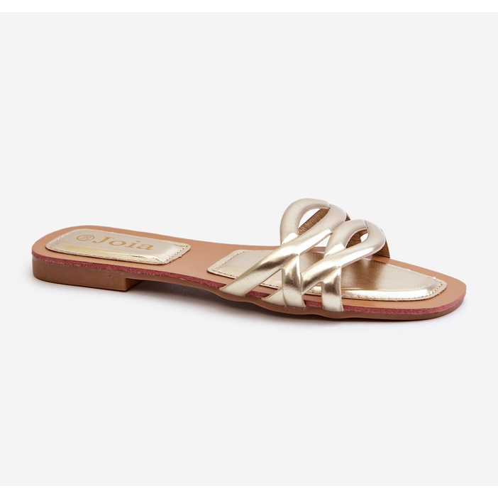 Women's Eco Leather Flip-Flops with a Flat Heel, Gold Moldela golden 1