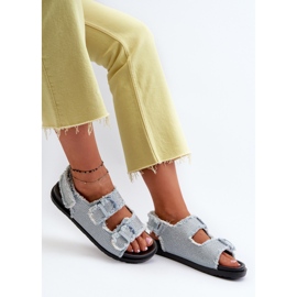 Women's Decorated Denim Sandals Blue Irmale 1