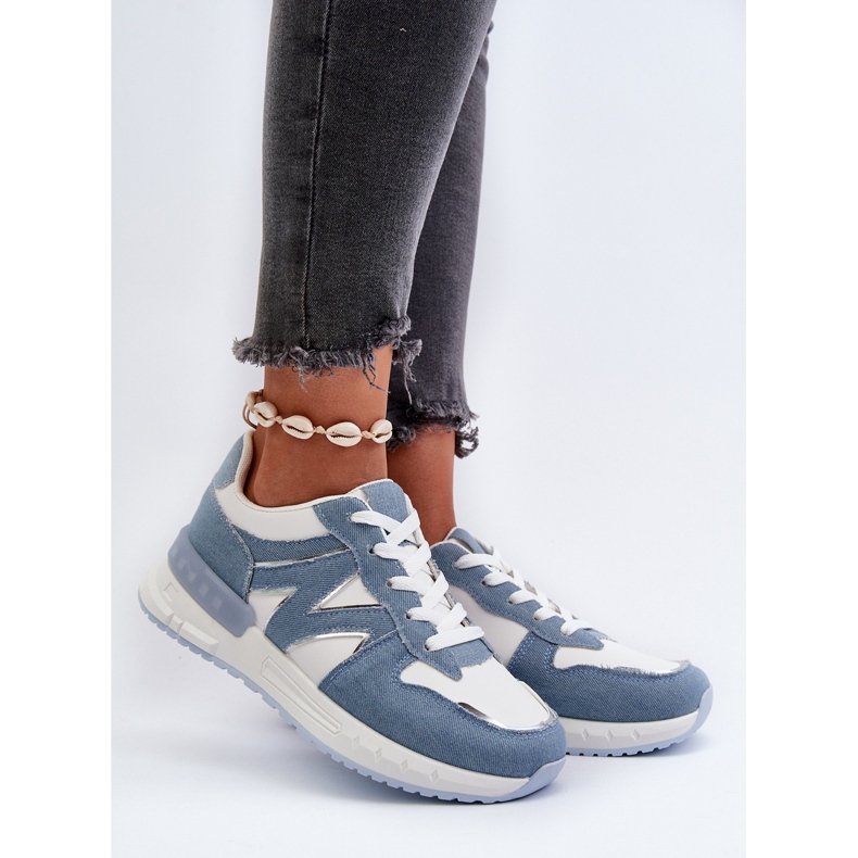 Women's Denim Sneakers Made of Eco Leather, Blue Kaimans 2
