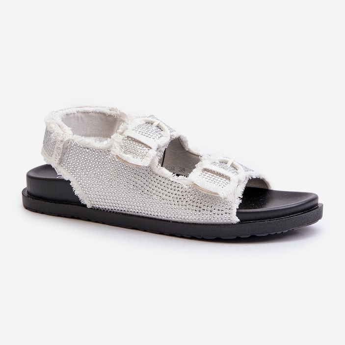 Women's Decorated Denim Sandals White Irmale 1