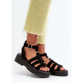 Women's Gladiator Sandals Made of Eco Suede Black Dorameia 1 Women's Gladiator Sandals Made of Eco Suede Black Dorameia 1