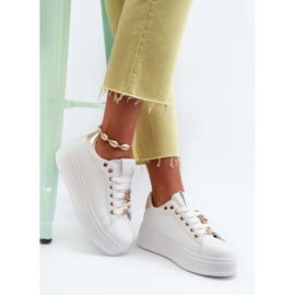 Women's Platform Sneakers With Eco Leather Pins, White Cavisa 1
