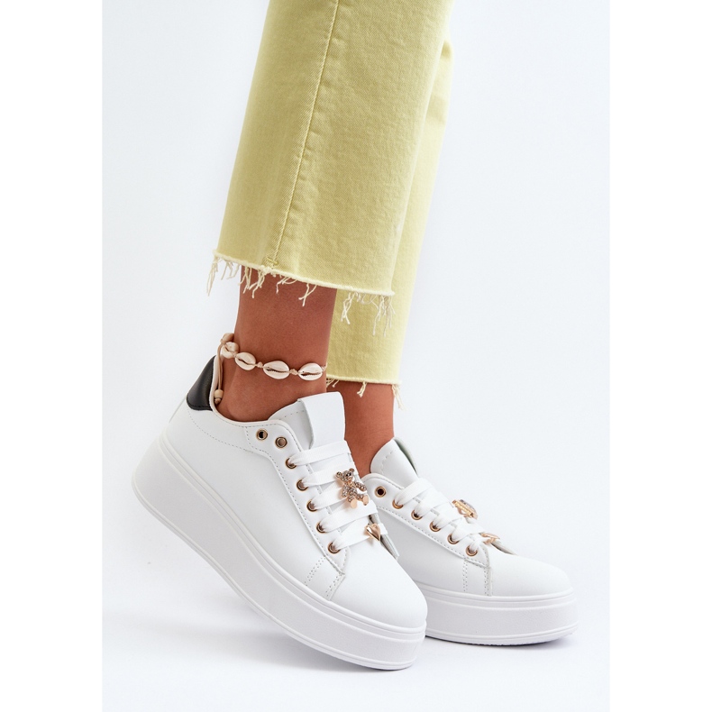 Women's Platform Sneakers With Eco Leather Pins, White Cavisa 2
