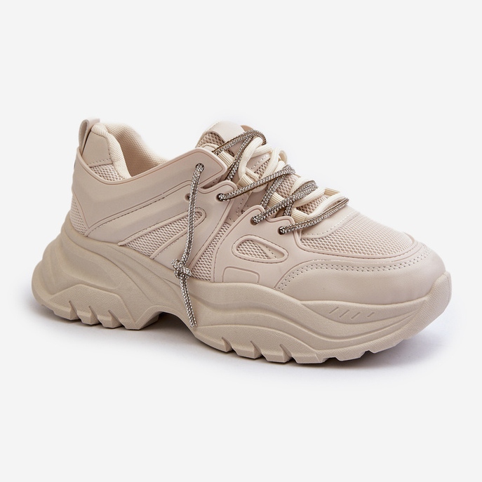 Women's Sneakers On A Massive Sole With Decorative Lacing Beige Relissa 2