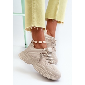 Women's Sneakers On A Massive Sole With Decorative Lacing Beige Relissa 1