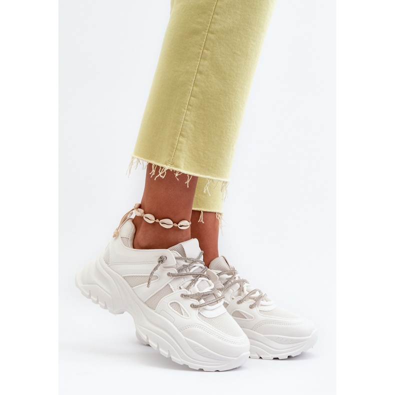 Women's Sneakers On A Massive Sole With Decorative Lacing White Relissa 2