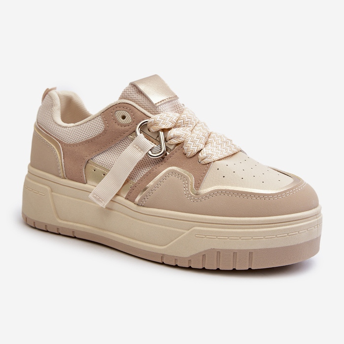 Women's Platform Sneakers Made of Eco Leather, Beige Moun 1
