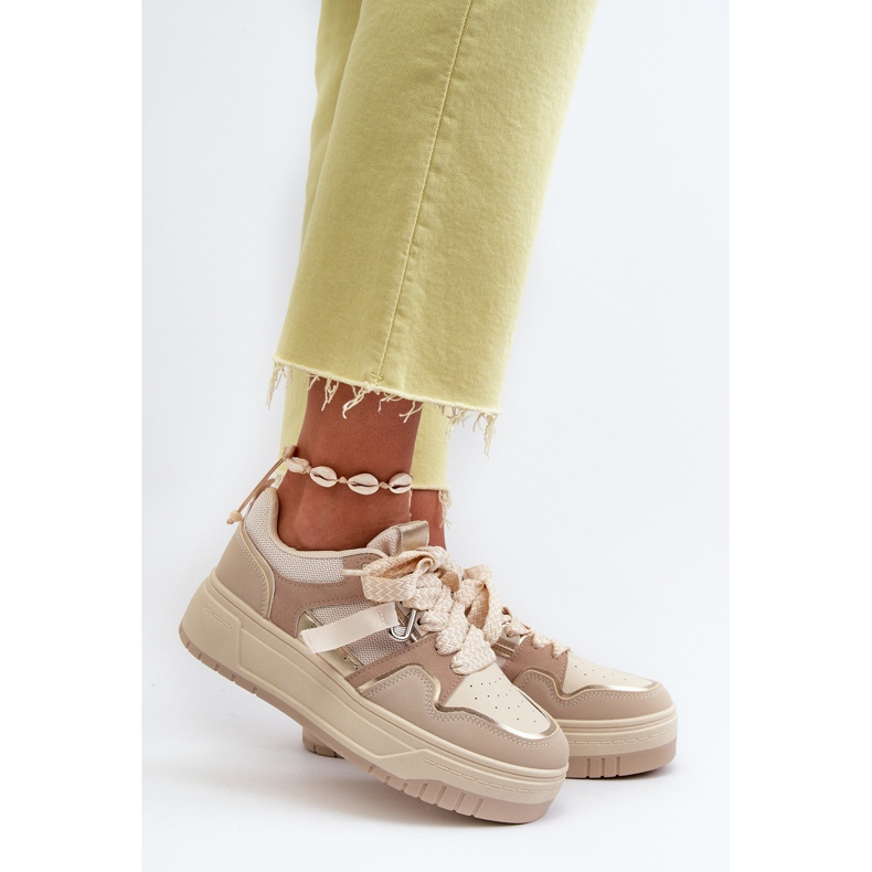 Women's Platform Sneakers Made of Eco Leather, Beige Moun 2