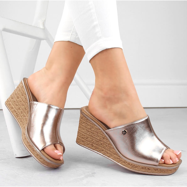 Women's gold wedge sandals Sergio Leone KL213 golden 1