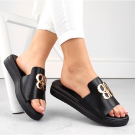 Women's black flip-flops with decoration, Vinceza 73501 1