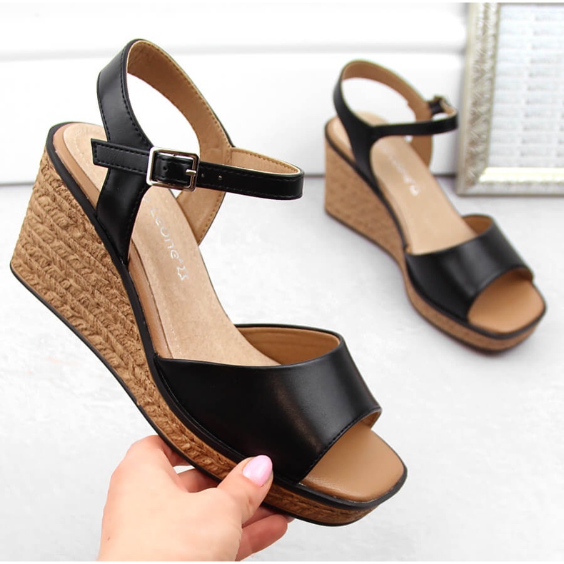 Women's black wedge sandals Sergio Leone SK229 1