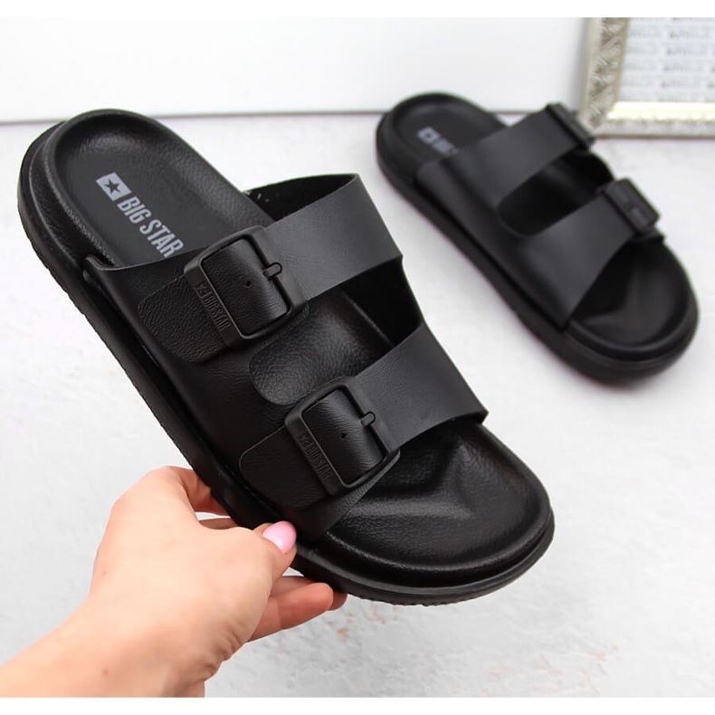 Women's foam flip-flops with buckles, black Big Star NN274A750 1