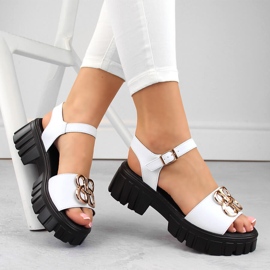 Women's leather high-heeled and platform sandals, white Vinceza 7910 2