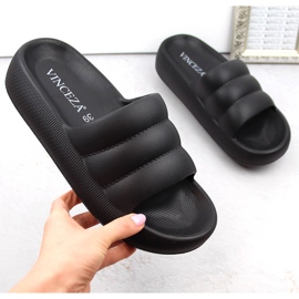 Women's quilted black platform flip-flops Vinceza 75204 1
