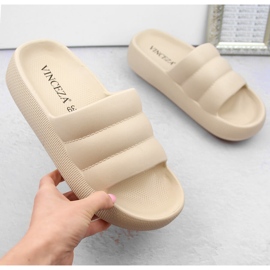 Women's quilted platform slippers, beige Vinceza 75204 1