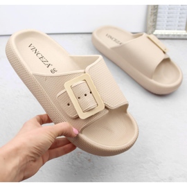 Beige women's flip-flops with a buckle, Vinceza 75207 1