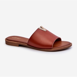 Women's Eco Leather Flip-Flops with a Flat Heel, Brown Maliha 1