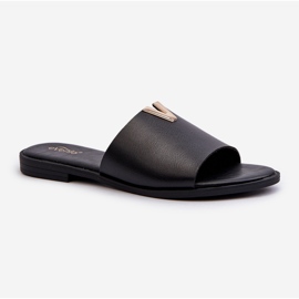 Women's Eco Leather Flip-Flops with a Flat Heel, Black Maliha 1