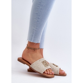 Women's Flat Flip-Flops With Braid and Decoration, White Omenna 2
