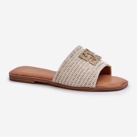 Women's Flat Flip-Flops With Braid and Decoration, White Omenna 1