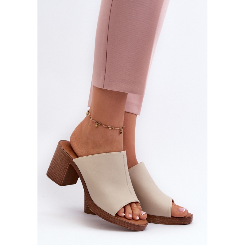 Elegant, light women's slippers with high heels, Beige Varnila brown 2