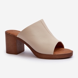 Elegant, light women's slippers with high heels, Beige Varnila brown 1