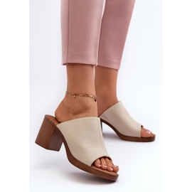 Elegant, light women's slippers with high heels, Beige Varnila brown 3