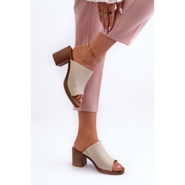 Elegant, light women's slippers with high heels, Beige Varnila brown 6