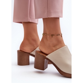 Elegant, light women's slippers with high heels, Beige Varnila brown 5
