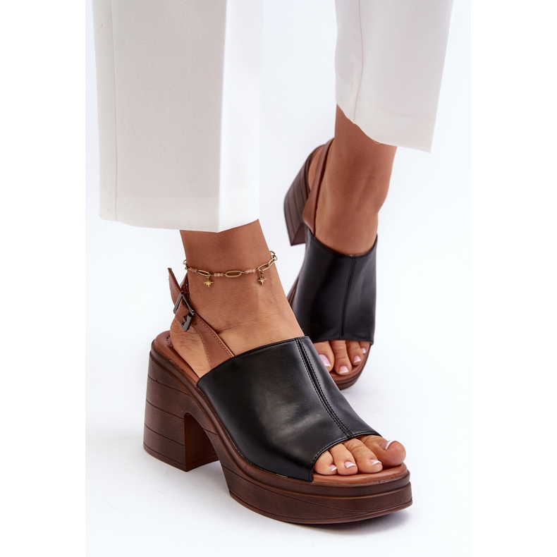Vinceza Women's Sandals Made of Eco Leather with a Chunky Heel and a Platform, Black Meeyah 2