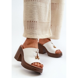 Vinceza Women's Flip-Flops Made of Eco Leather with a Platform and a Block, White Dafira 1