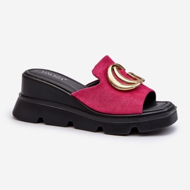 Vinceza Women's Flip-Flops Made of Eco Suede On a Wedge and a Platform With Gold Decoration Fuchsia Iaria pink 1 Vinceza Women's Flip-Flops Made of Eco Suede On a Wedge and a Platform With Gold Decoration Fuchsia Iaria pink 1