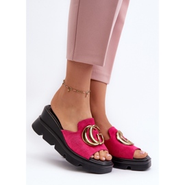 Vinceza Women's Flip-Flops Made of Eco Suede On a Wedge and a Platform With Gold Decoration Fuchsia Iaria pink 2 Vinceza Women's Flip-Flops Made of Eco Suede On a Wedge and a Platform With Gold Decoration Fuchsia Iaria pink 2