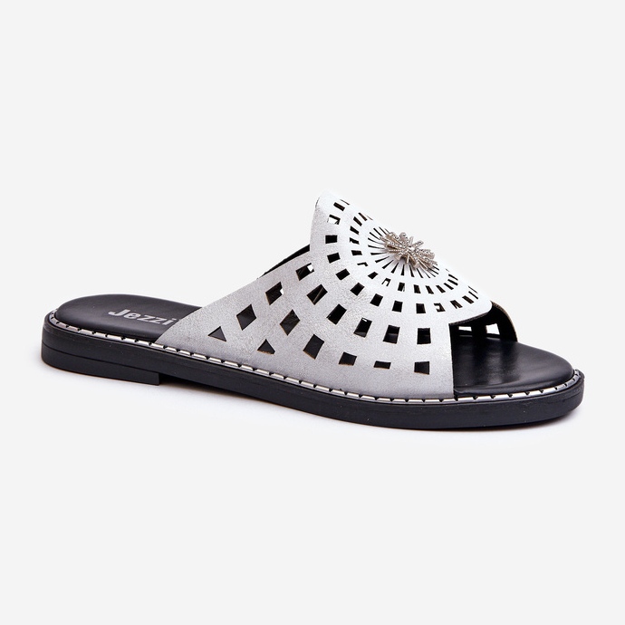 Shiny Women's Flat Flip Flops With Silver Decoration Ebirena 1