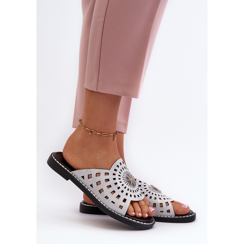 Shiny Women's Flat Flip Flops With Silver Decoration Ebirena 2