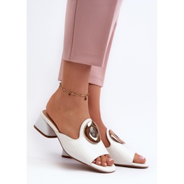 Elegant Patent Women's Low-Heel Flip-Flops With Gold Decoration, White Uzimila 2