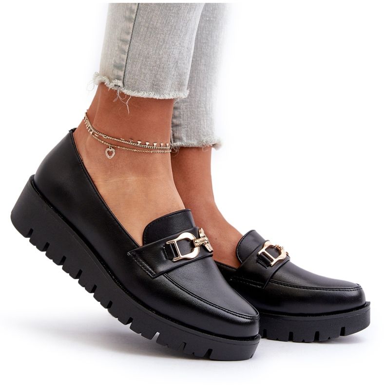 Evento Women's Moccasins On A Platform With Decoration, Black 4