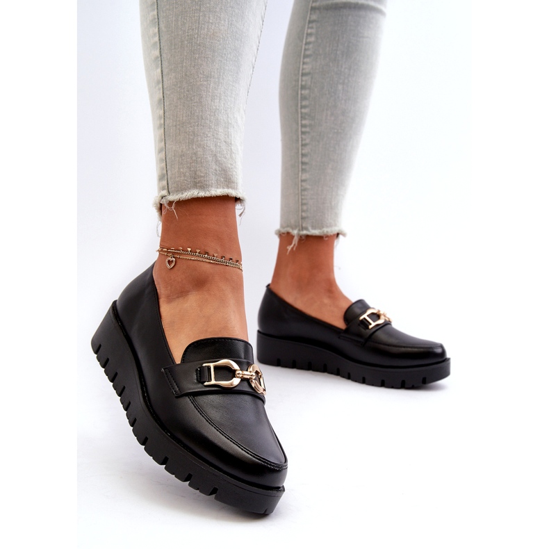Evento Women's Moccasins On A Platform With Decoration, Black 1