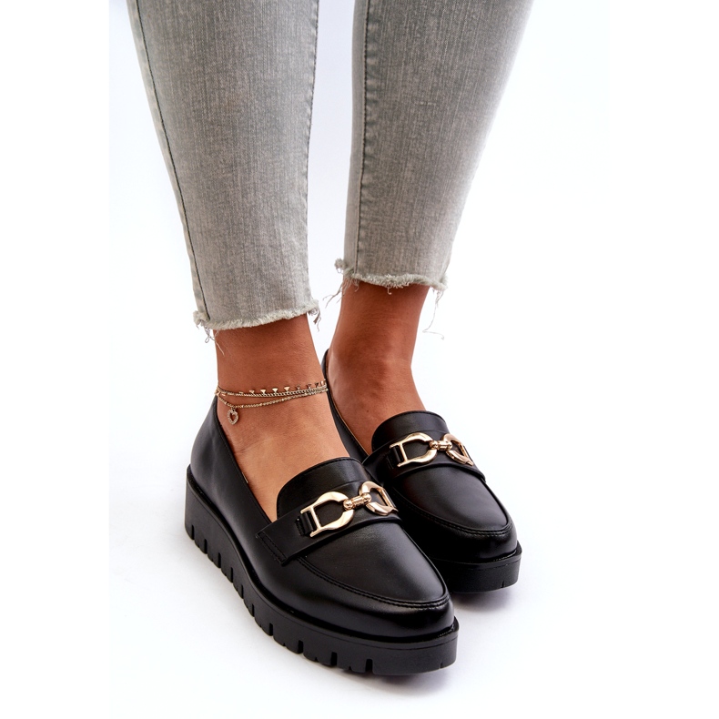 Evento Women's Moccasins On A Platform With Decoration, Black 2