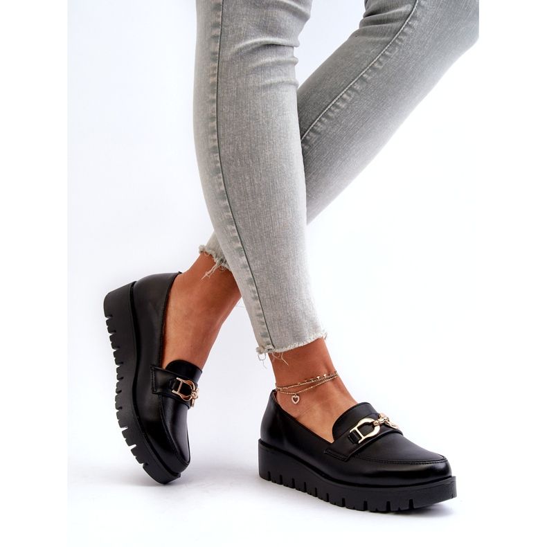 Evento Women's Moccasins On A Platform With Decoration, Black 3