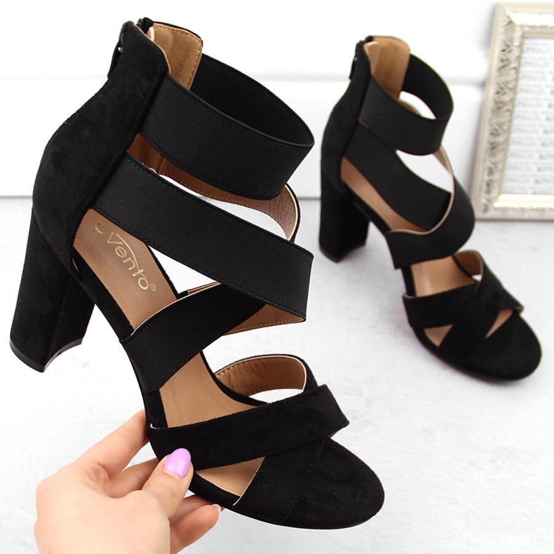 Women's high heel sandals with elastic bands, black eVento 6964 1